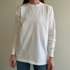 T-shirt en coton blanc à manches longues avec emblème 3D des années 1980 avec taches