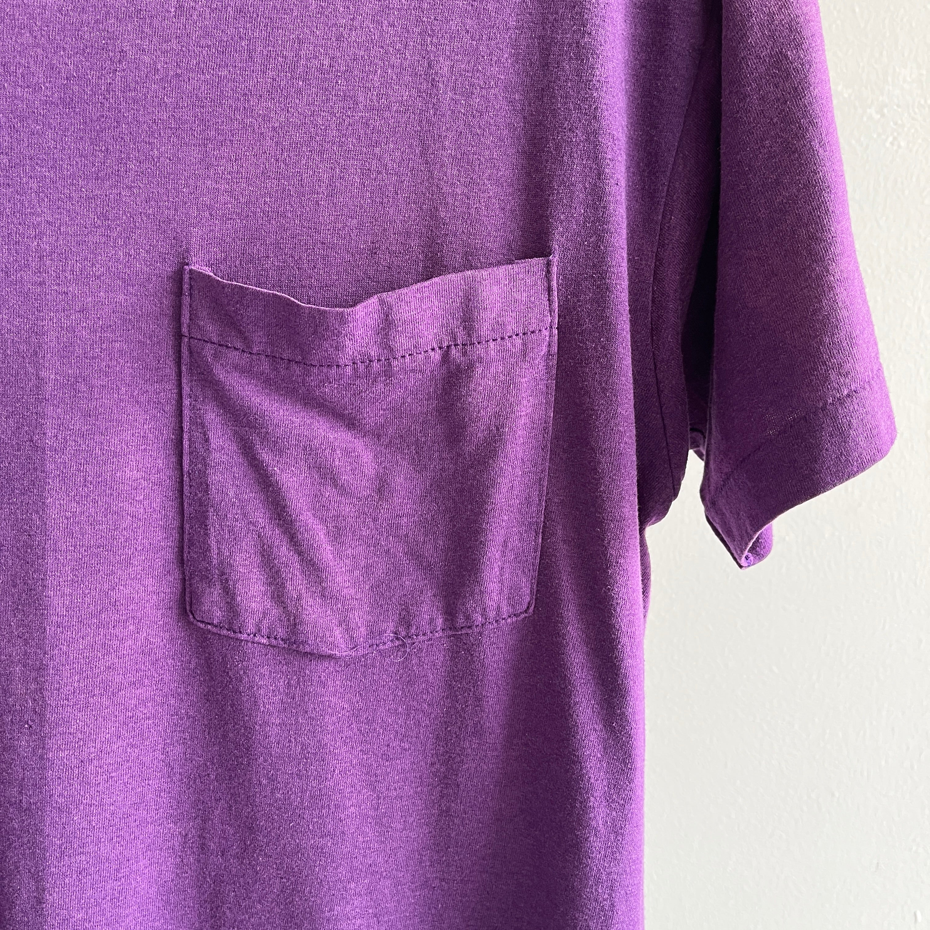 T-shirt à poche violet 50/50 Sun Faded des années 1980