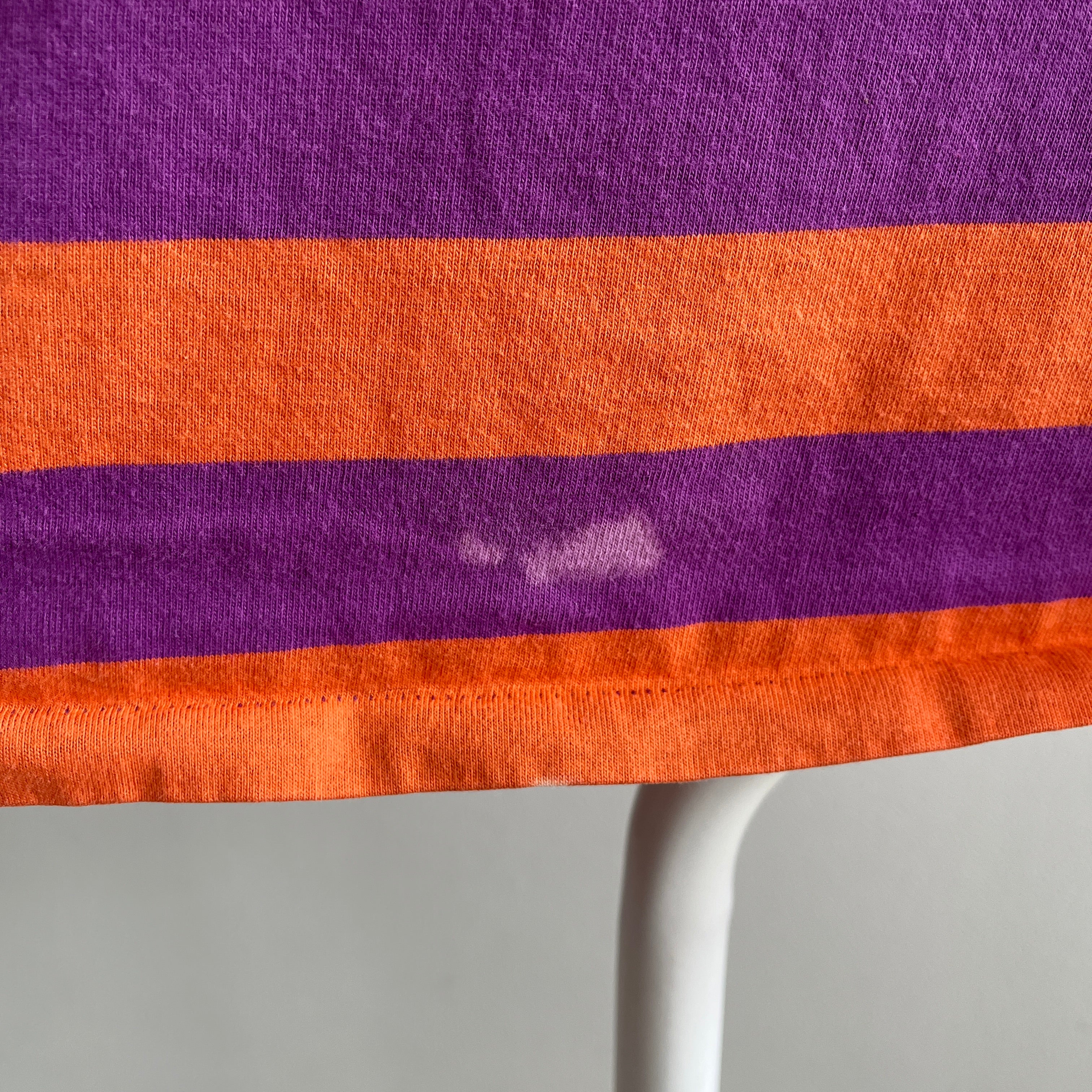 1990s Boxy Striped Orange and Purple Blank Pocket T-Shirt