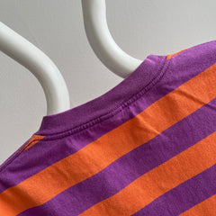 1990s Boxy Striped Orange and Purple Blank Pocket T-Shirt