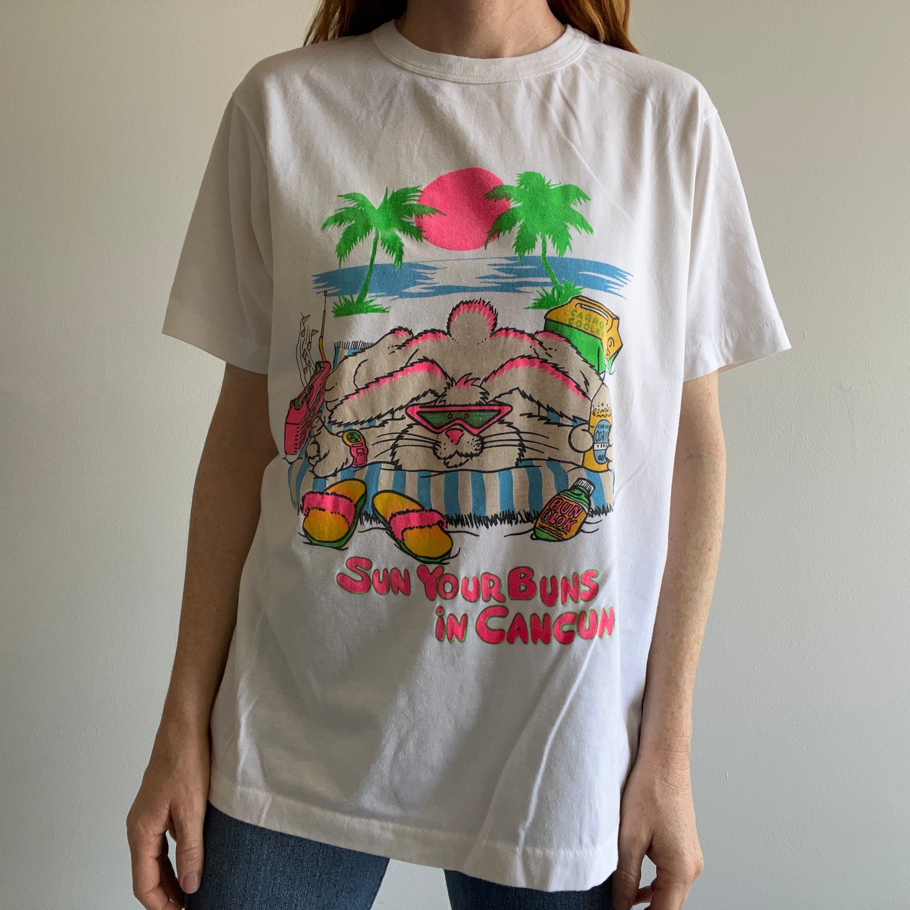 1980s Sun Your Buns in Cancun Tourist T-Shirt