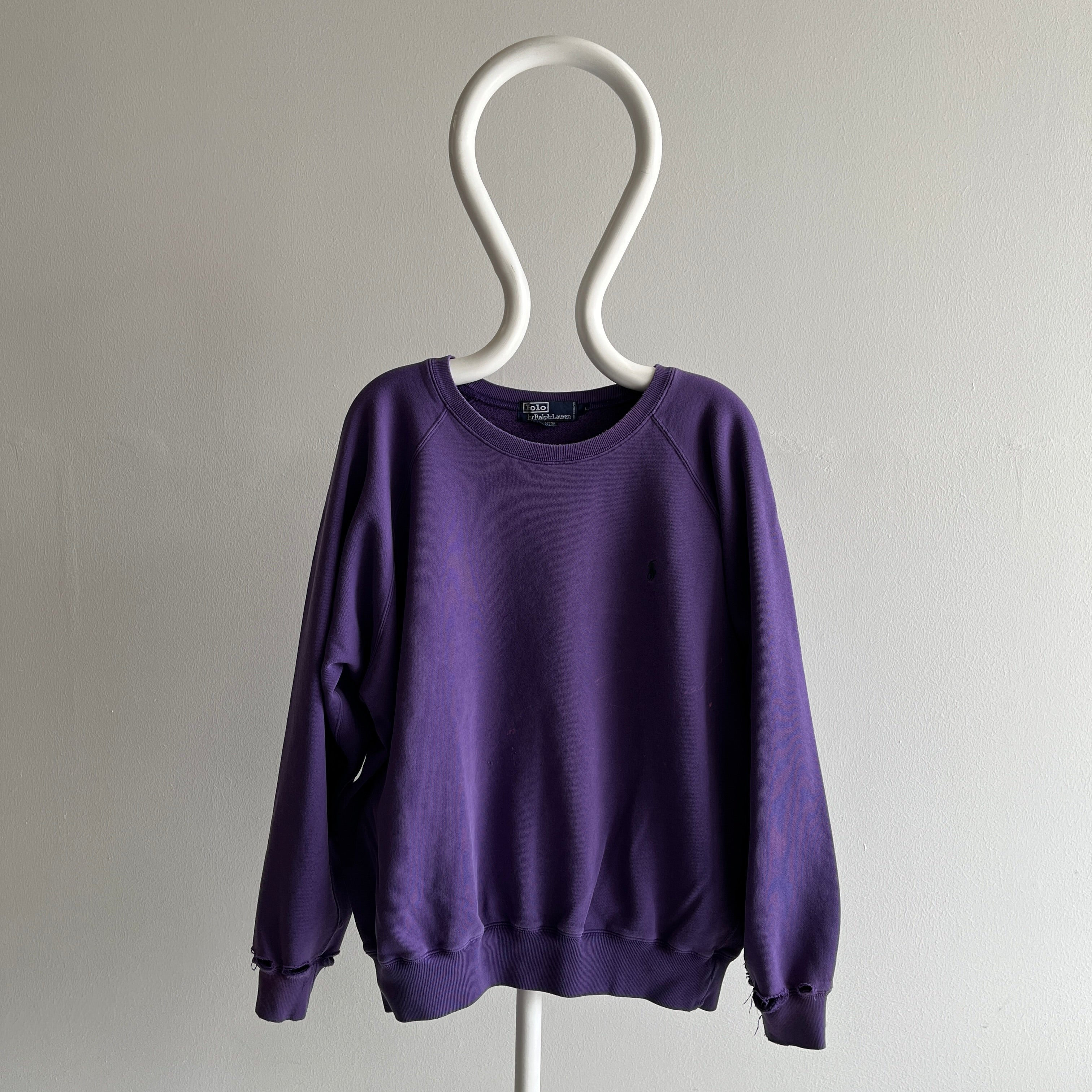 1990s Thrashed and Beat Up Soft Purple Raglan by Ralph Lauren / Polo