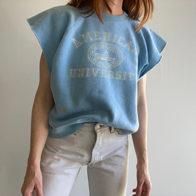 1970s American University Cut Sleeve Double Arm Gusset Warm Up Sweat-shirt