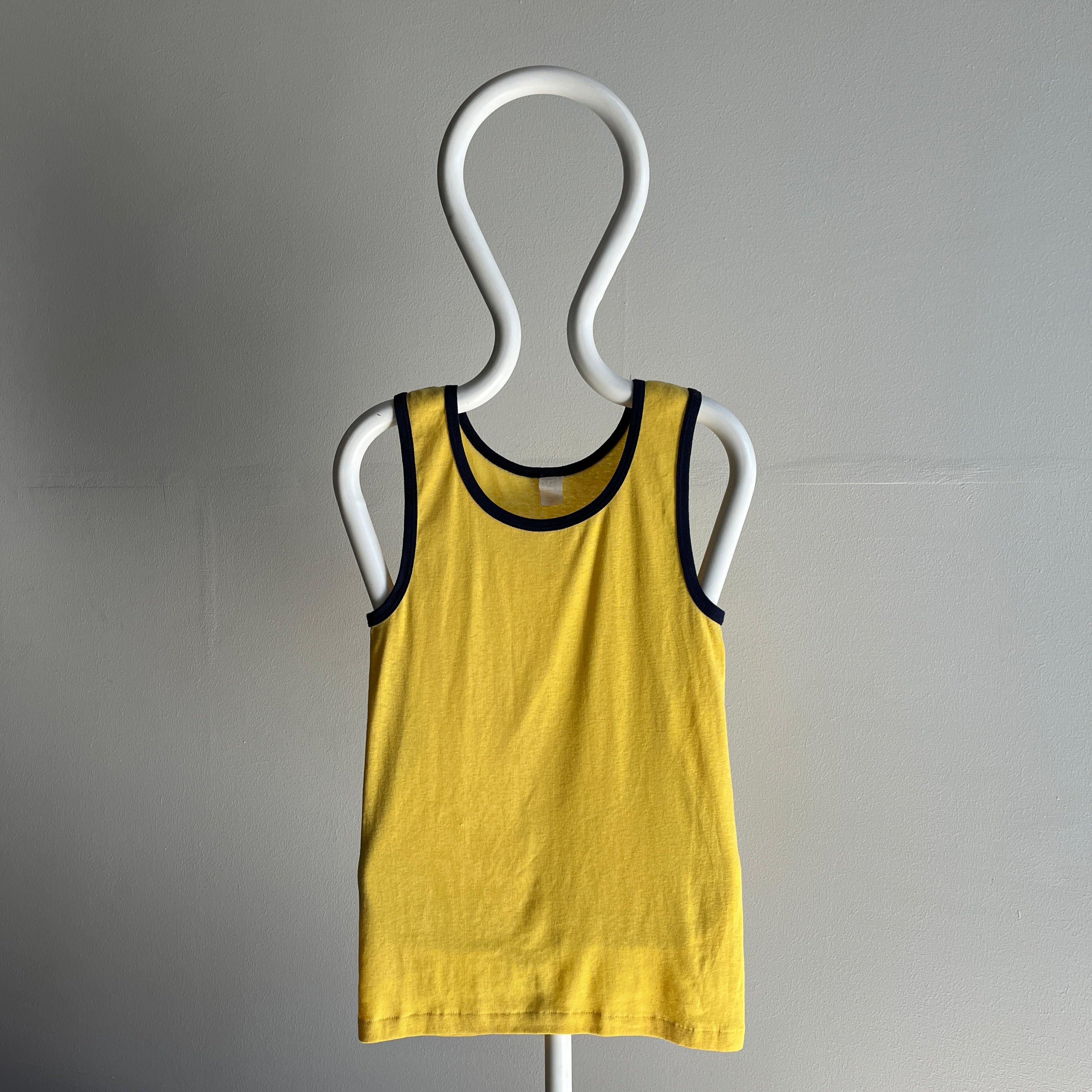 1970s Yellow with Navy Piping Knit Tank Top
