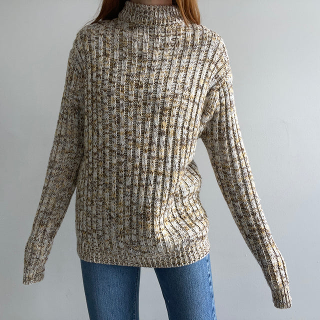 1970s Mock Neck Slouchy Acrlyic Knit Sweater