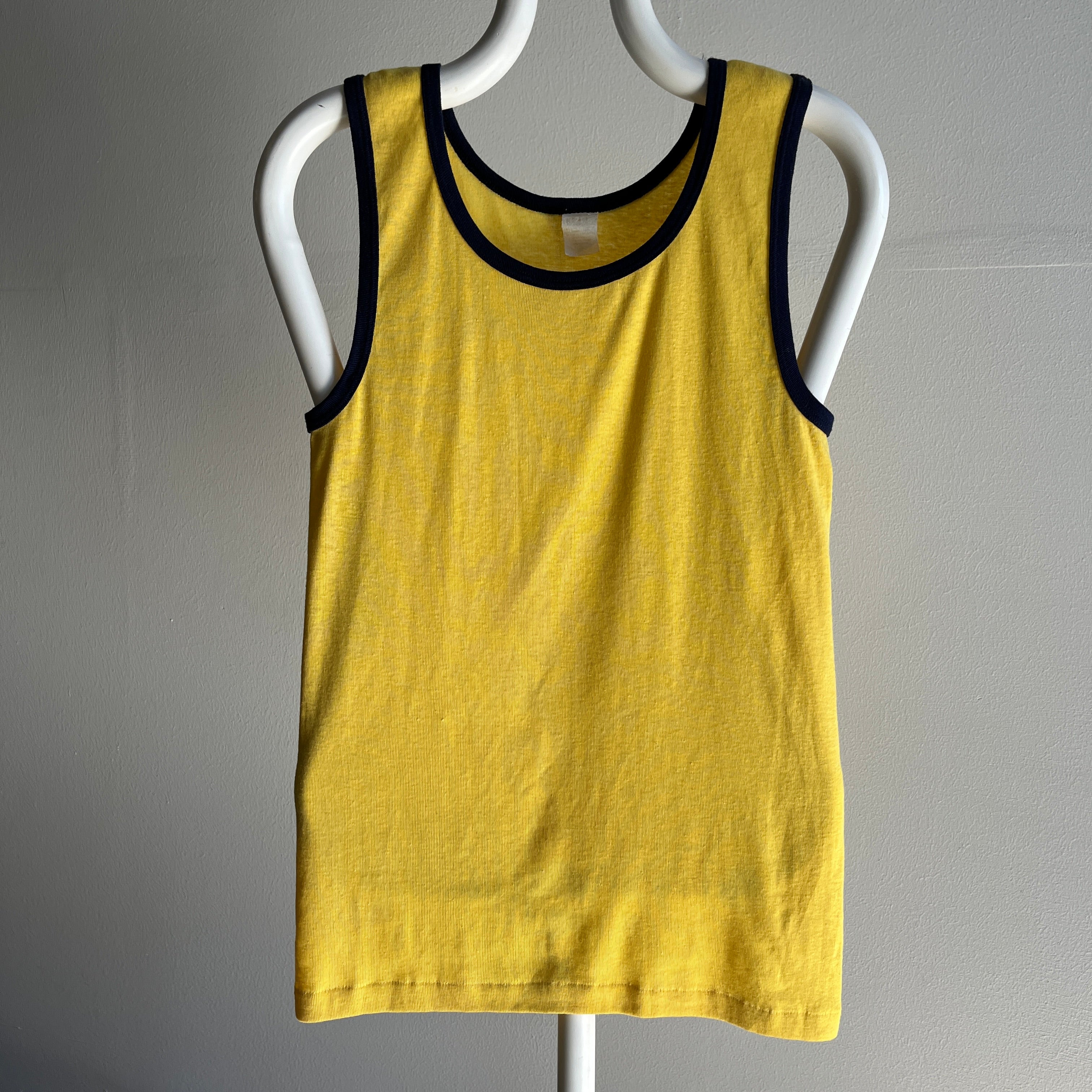 1970s Yellow with Navy Piping Knit Tank Top