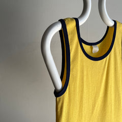 1970s Yellow with Navy Piping Knit Tank Top