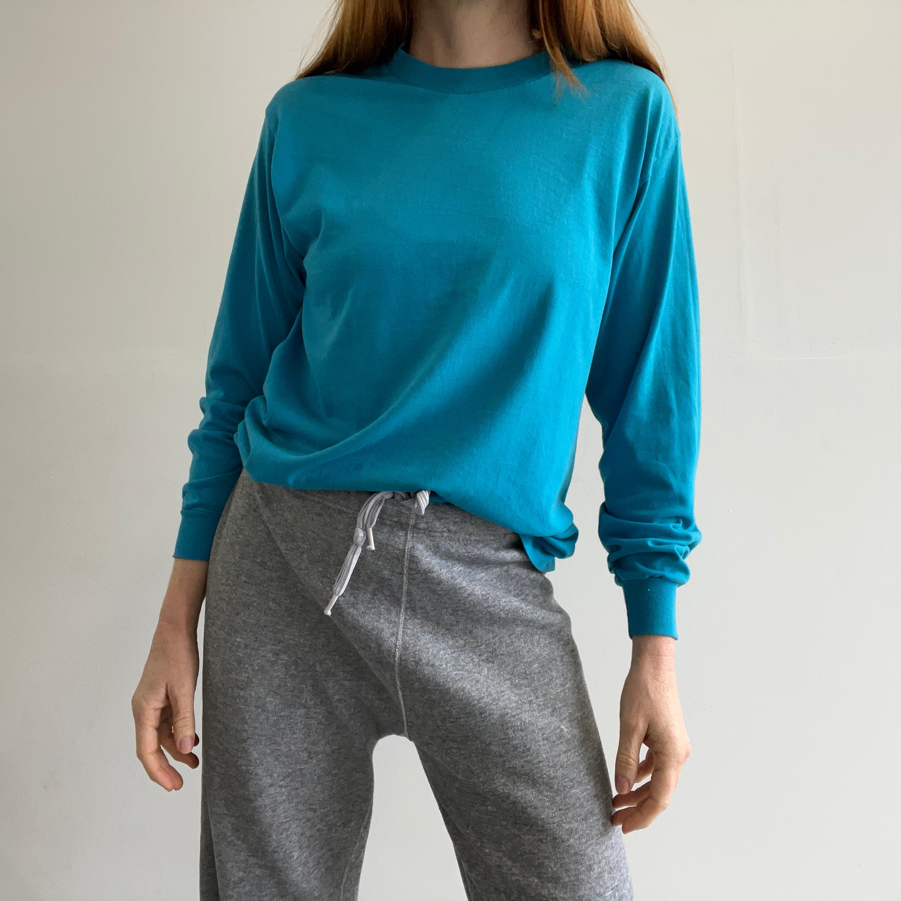 1980s Thin + Slouchy Sunbelt Long Sleeve Teal T-Shirt