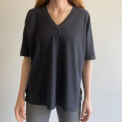 1980s Soft Knit Blank Black V-Neck T-Shirt