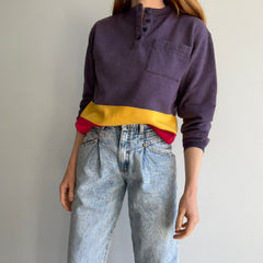 1980s Color Block Henley Sweatshirt