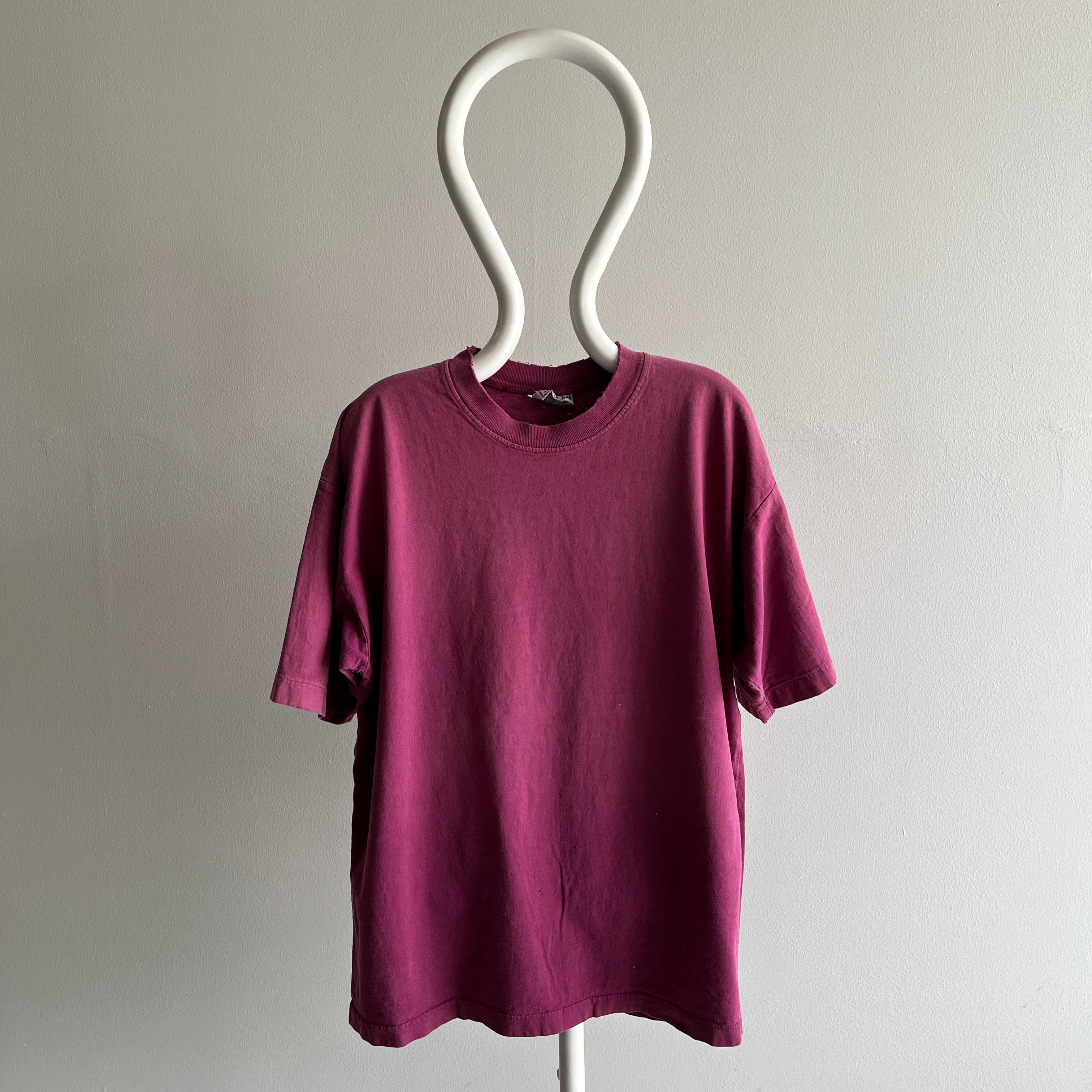 1990s RAD!!!  Sun Fade, Tattered and Worn Burgundy Oversized T-Shirt