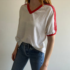 1970/80s Wrangler Triple Stripe V-Neck Ring T-Shirt - Teinté