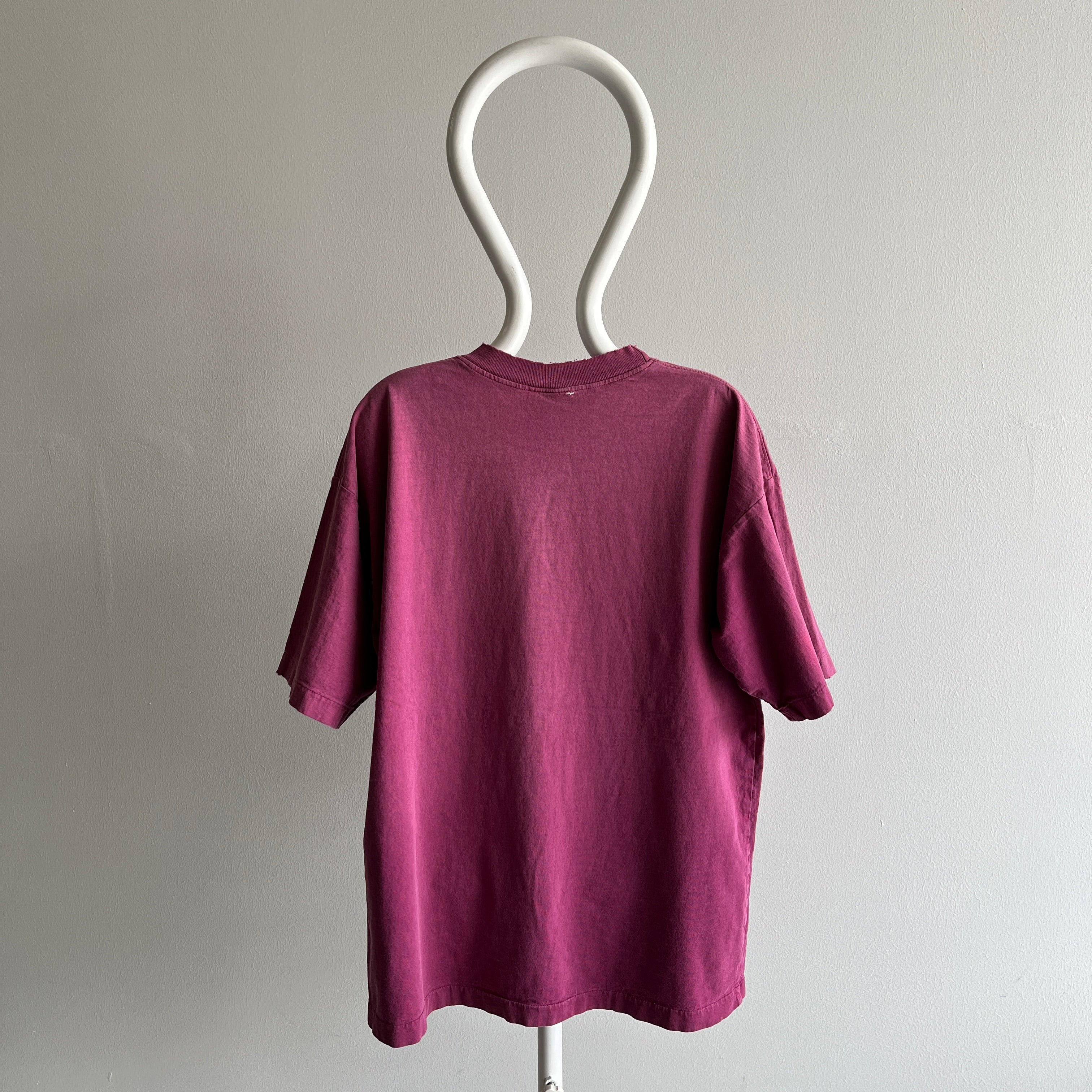 1990s RAD!!!  Sun Fade, Tattered and Worn Burgundy Oversized T-Shirt