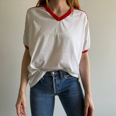 1970/80s Wrangler Triple Stripe V-Neck Ring T-Shirt - Stained