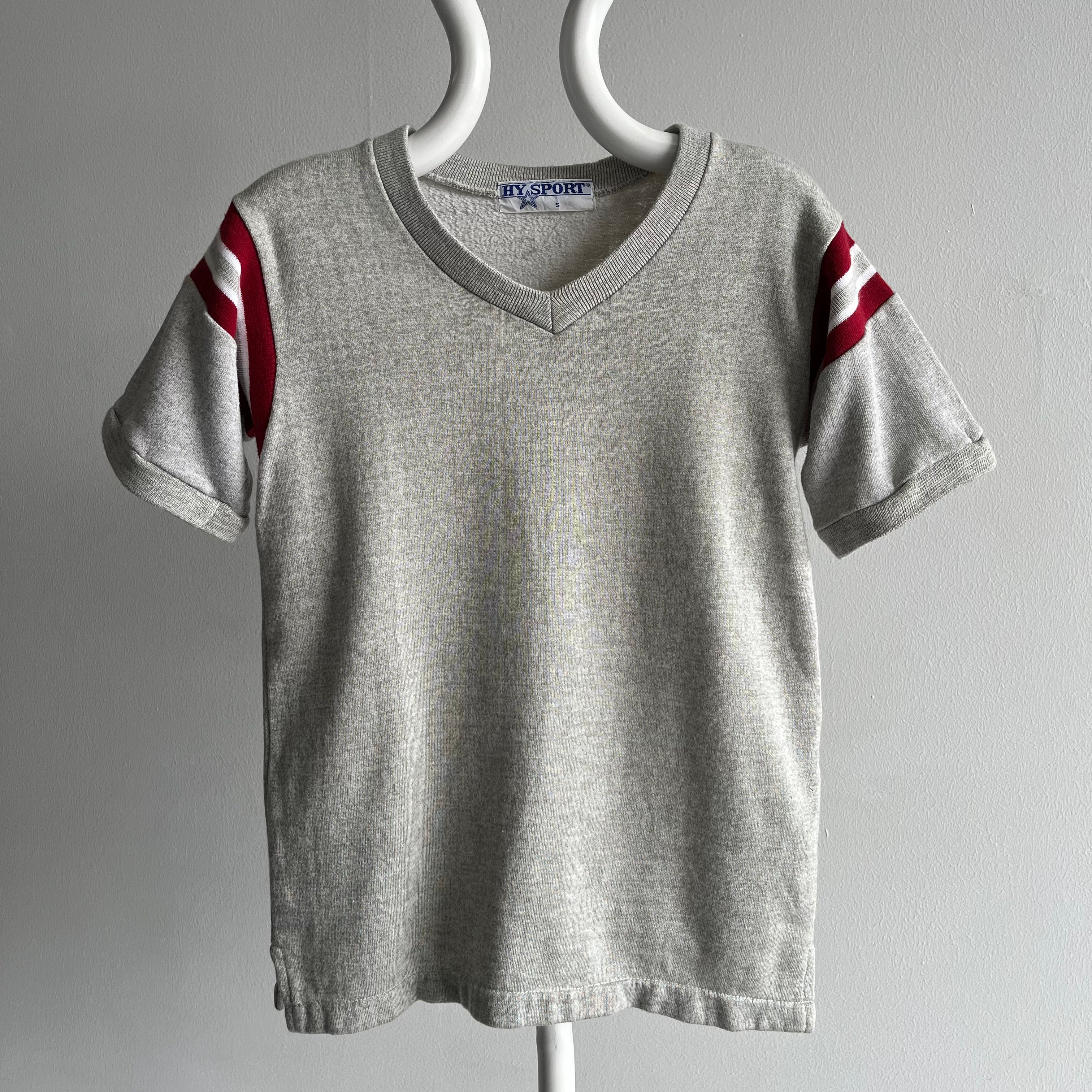 1980s Double Stripe V-Neck Short Sleeve Warm Up