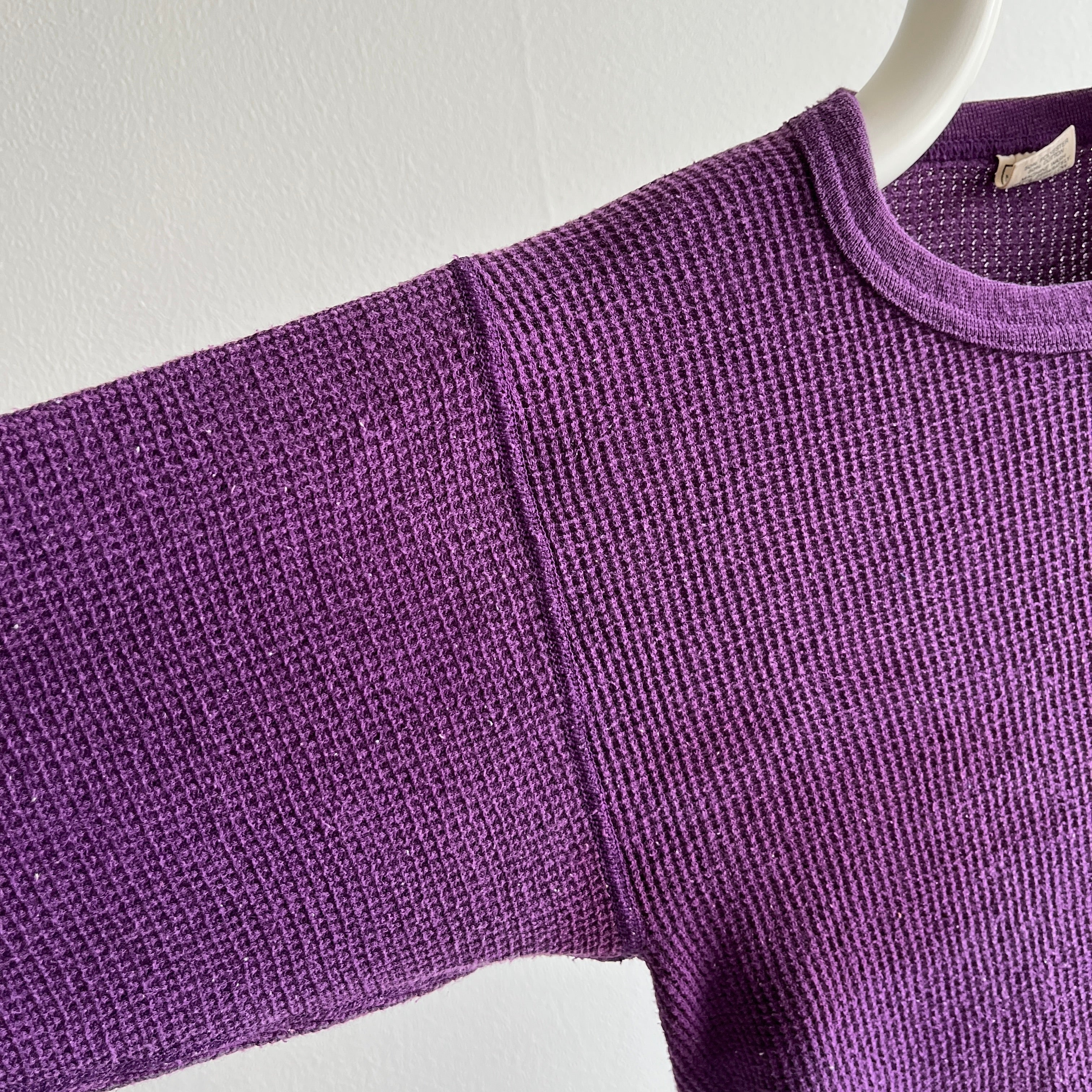 Thermique à manches longues en tricot gaufré violet des années 1970/80
