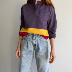 1980s Color Block Henley Sweatshirt