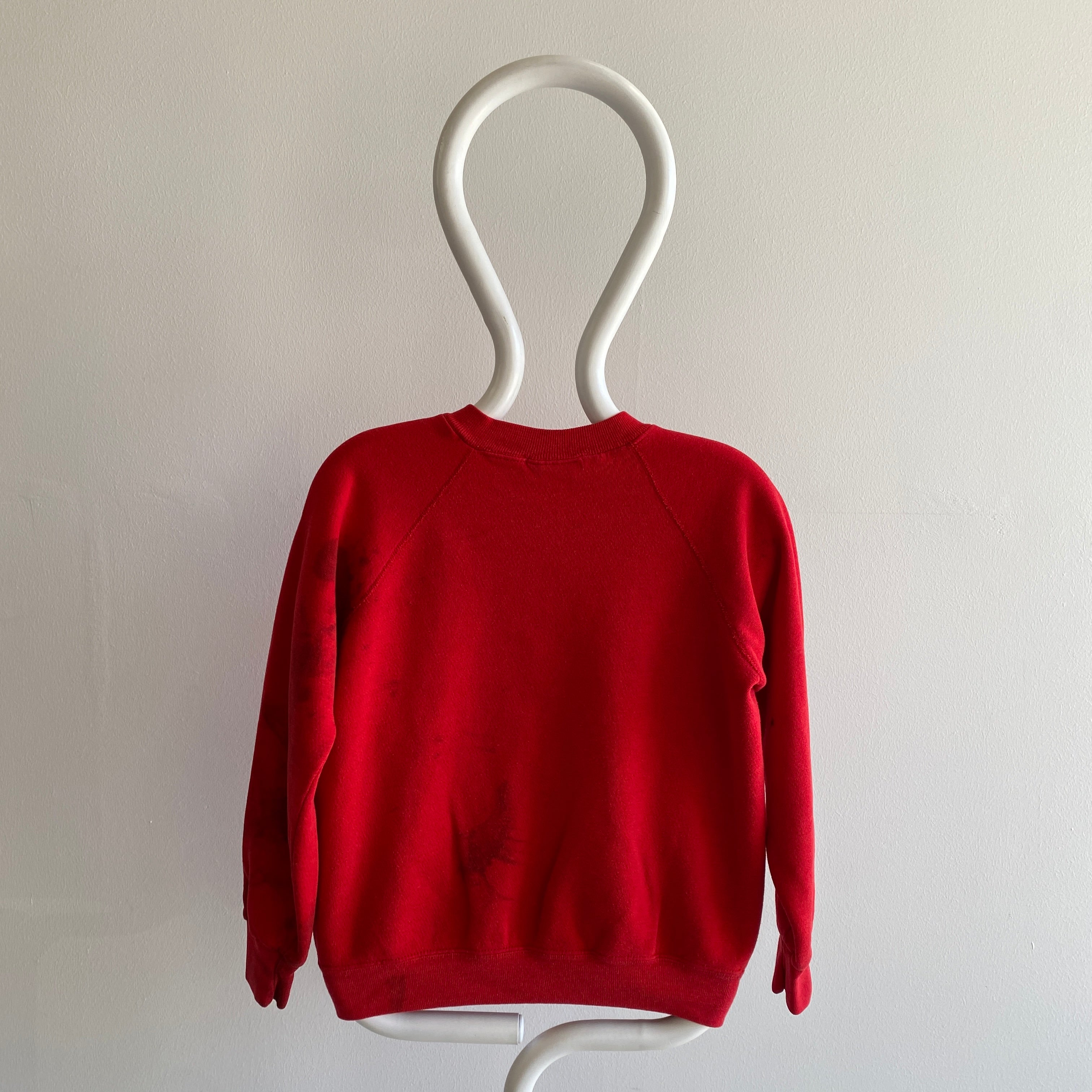 1980s Saint Johns Bay SUPER Stained - In A Cool Way - Blank Red Raglan