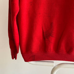 1980s Saint Johns Bay SUPER Stained - In A Cool Way - Blank Red Raglan