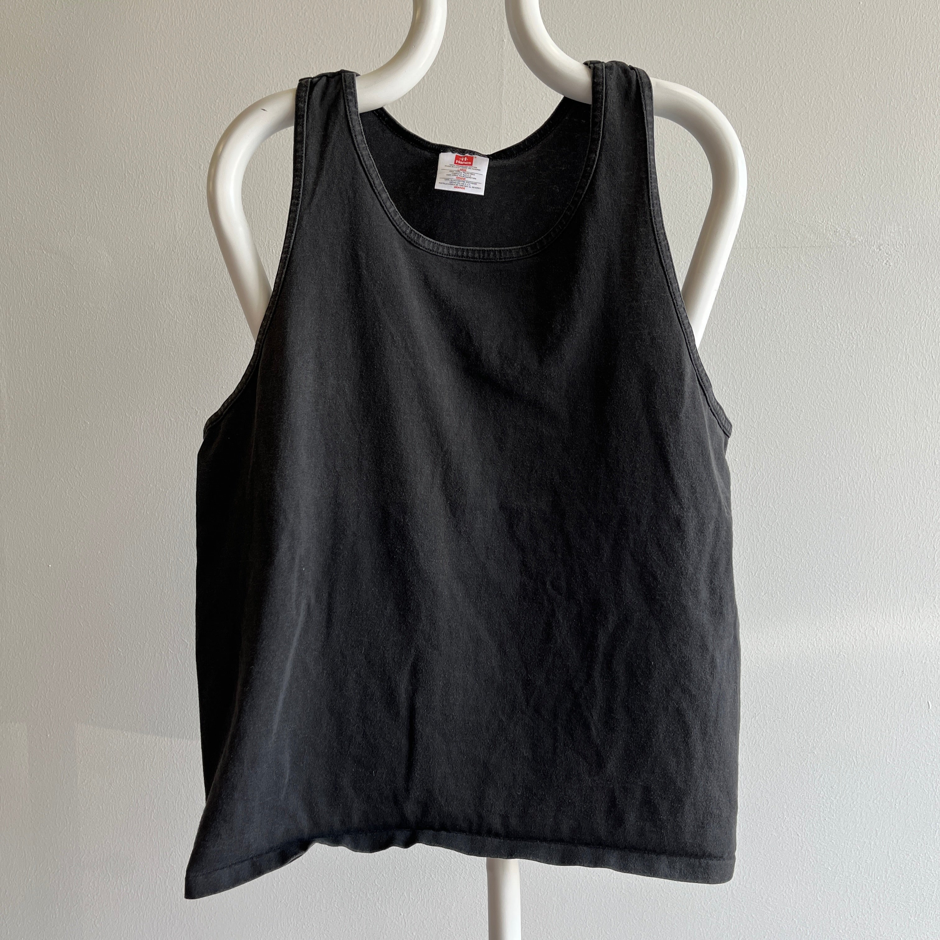 1990s Blank Black Cotton Tank Top by Hanes - Basic Perfection!