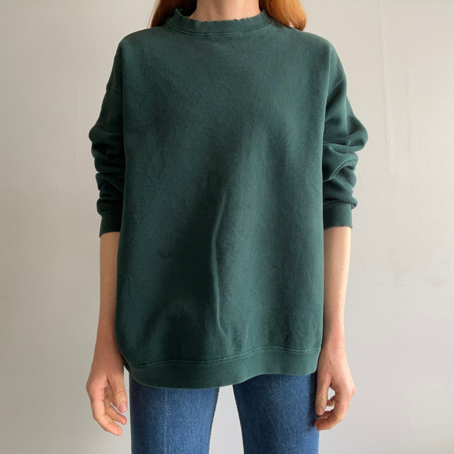 1990s Heavyweight Dark Green Sweatshirt with Mending