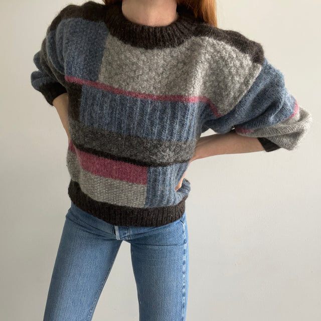 1980s Home? Knit Bell Sleeve Color Block Sweater - WOW