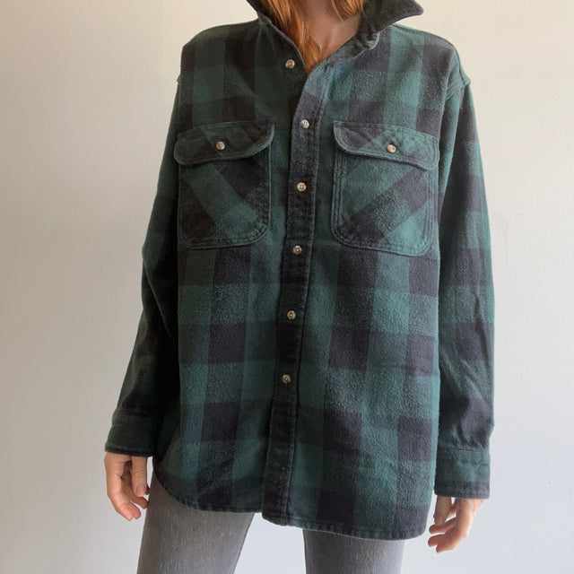 1990s Green Buffalo Plaid USA Made Cotton Flannel - YES!