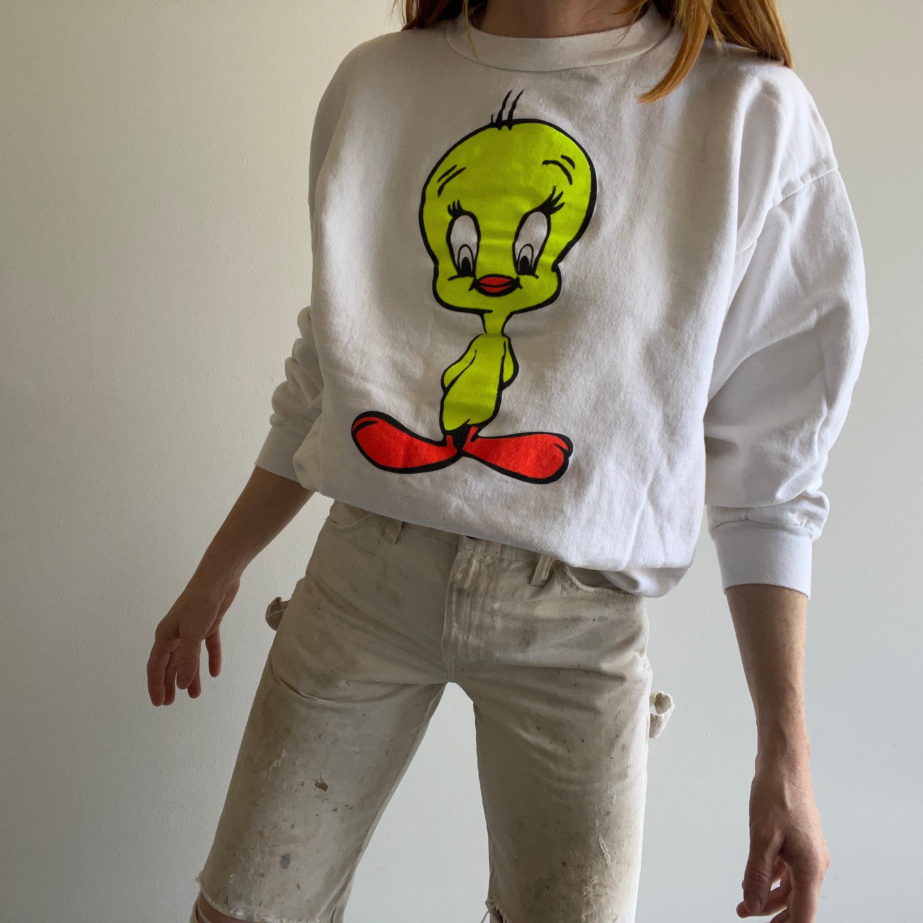 1980/90s Neon Tweety Bird - 100% Cotton Sweatshirt !!!