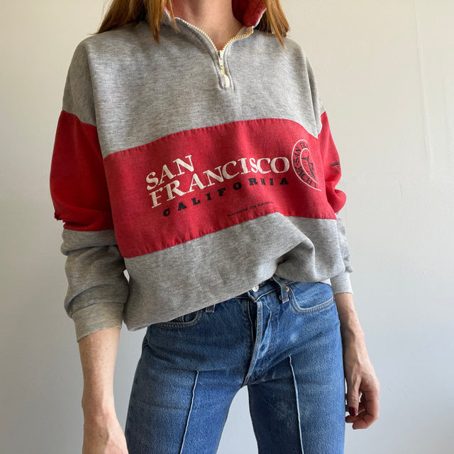 BATTEMENT des années 1980. UP San Francisco 1/4 Zip Color Block Sweat