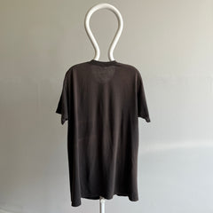 1990s Very Faded and Long Blank Black/Brown Pocket T-Shirt by Jockey