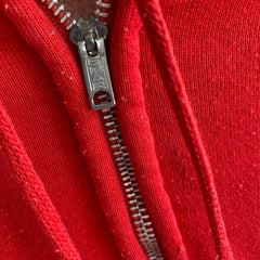 1980s (Early) Sweat à capuche zippé isolé rouge