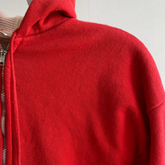 1980s (Early) Red Insulated Zip Up Hoodie