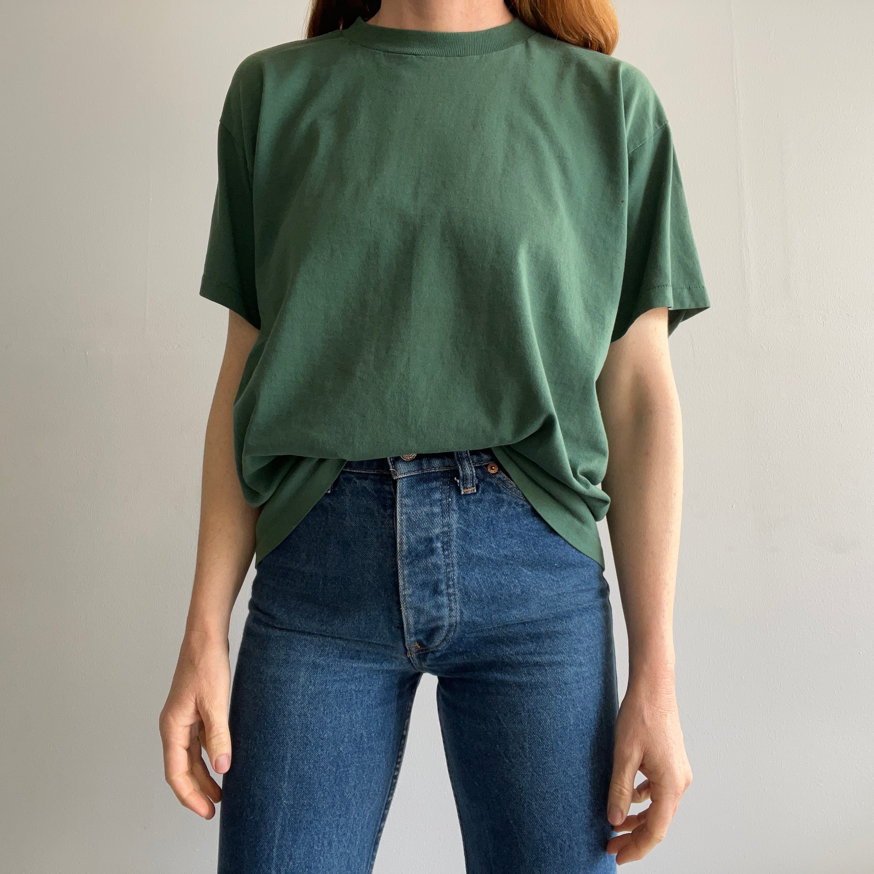 T-shirt en coton vert foncé vierge des années 1980