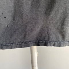 1980s Blank Black Tattered Pocket T-Shirt - Cotton