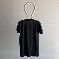 1980s Blank Black Tattered Pocket T-Shirt - Cotton