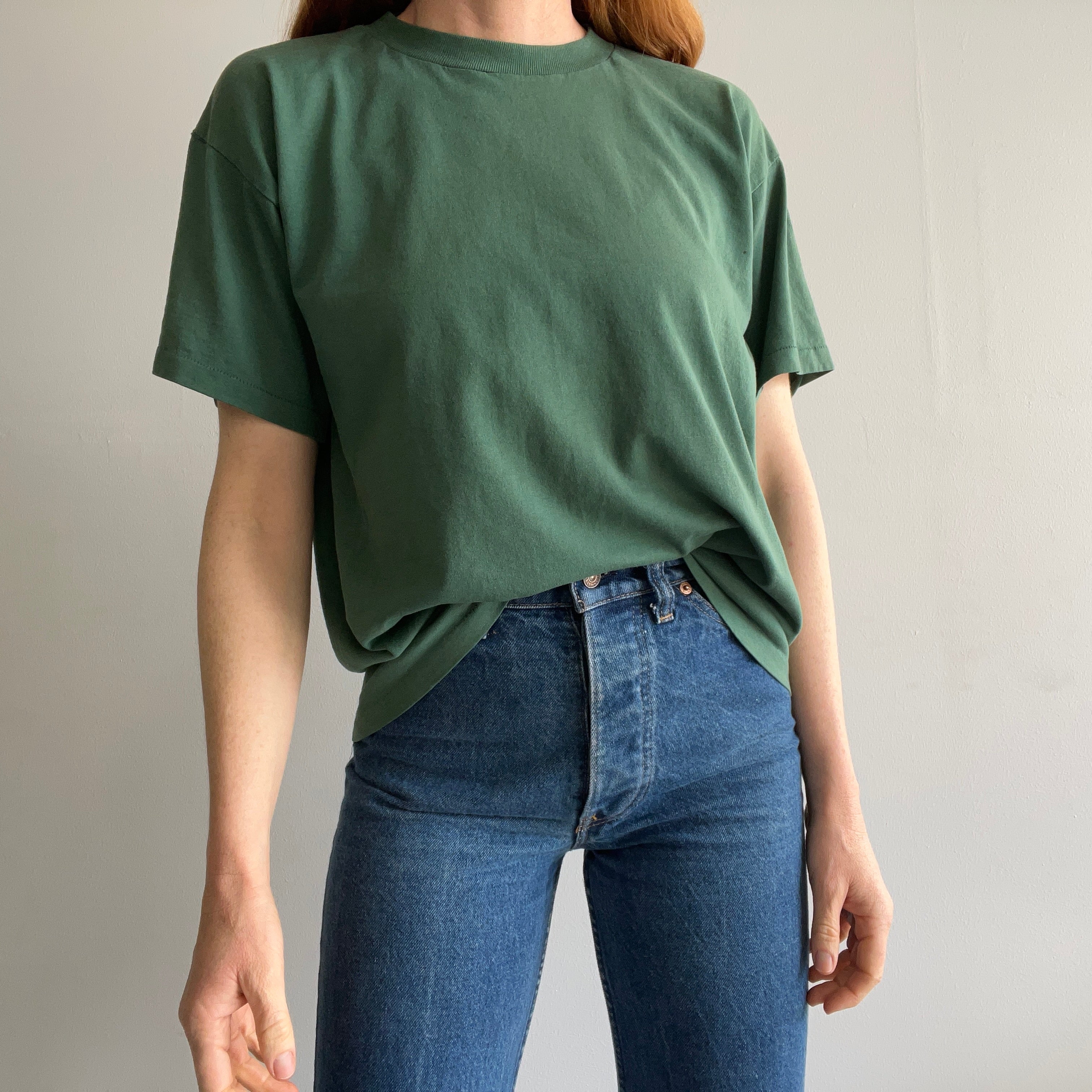 T-shirt en coton vert foncé vierge des années 1980