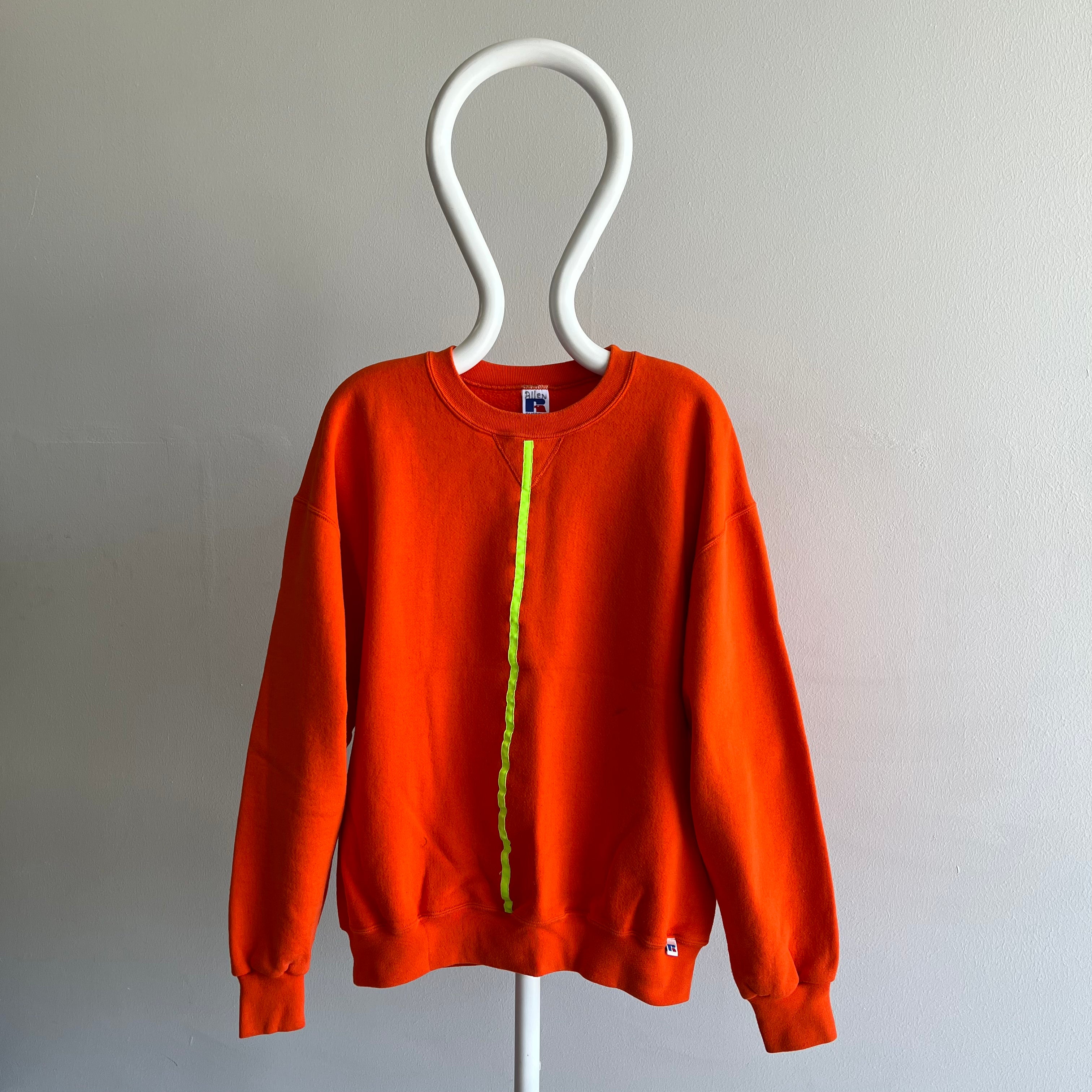 1990s DIY Orange and Neon Yellow Sweatshirt by Russell