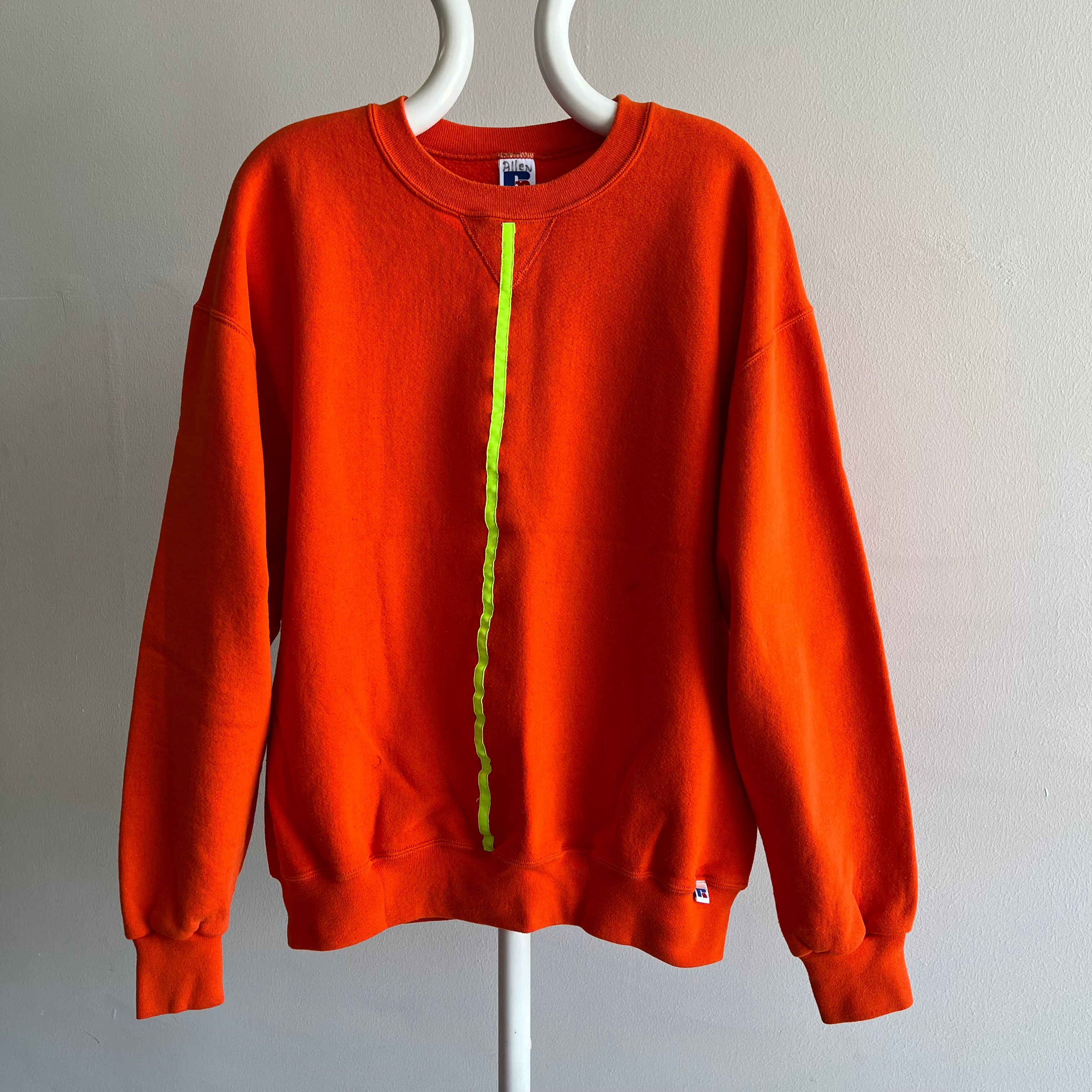 1990s DIY Orange and Neon Yellow Sweatshirt by Russell