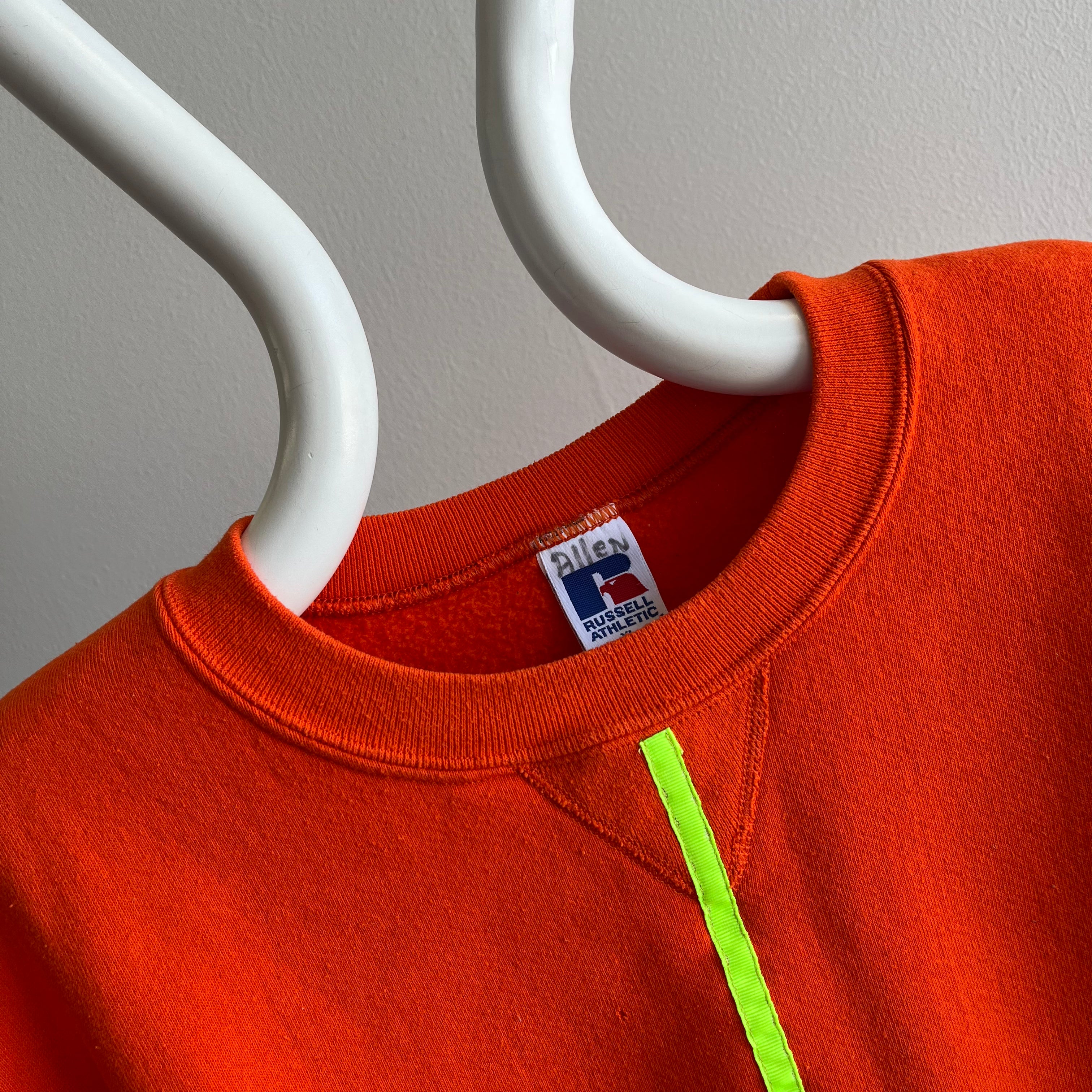 1990s DIY Orange and Neon Yellow Sweatshirt by Russell