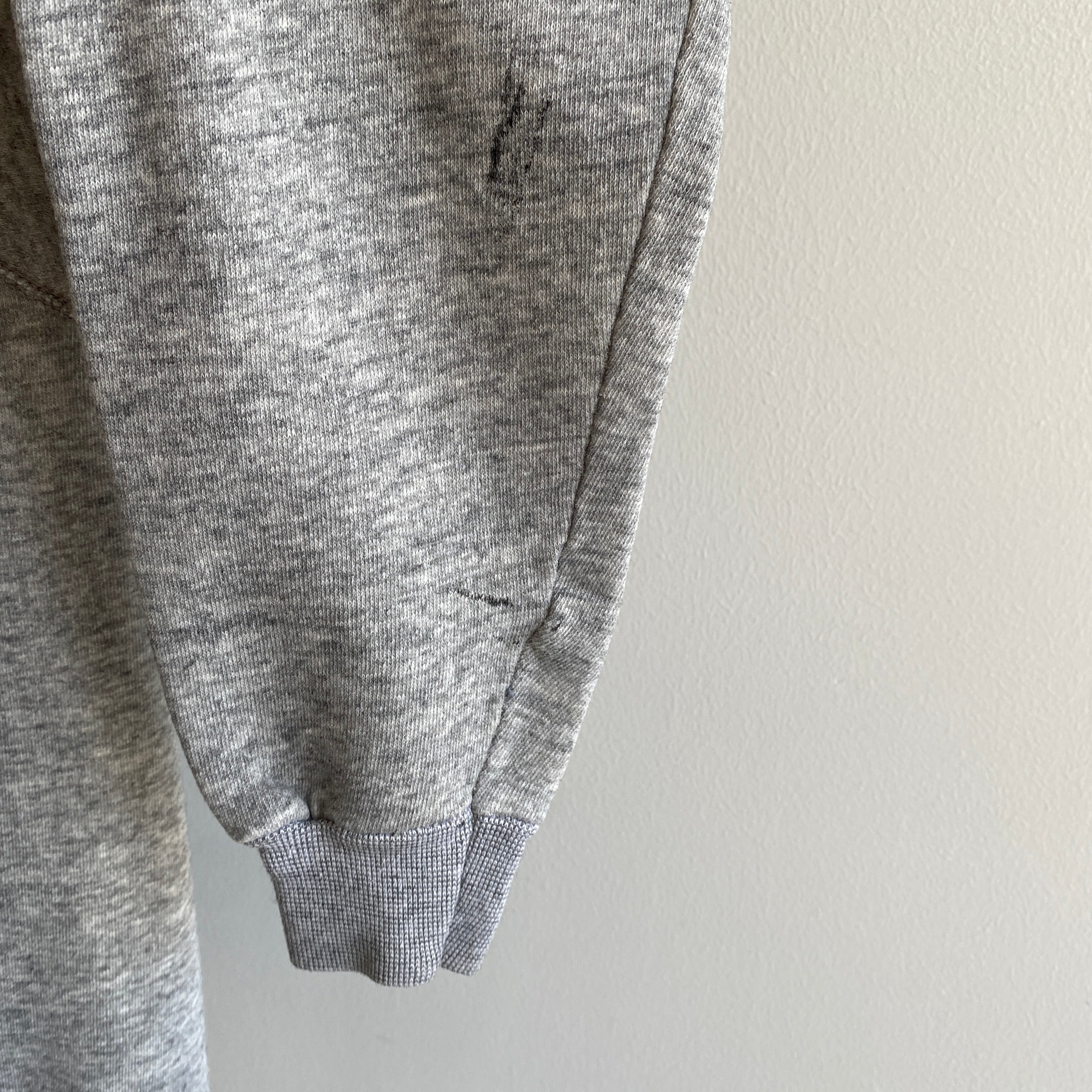 1980s Wolf Brand Higher Crew Longer Cut Stained Gray Structured Raglan Sweatshirt