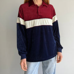 Polo/sweat-shirt en velours à blocs de couleurs des années 1980