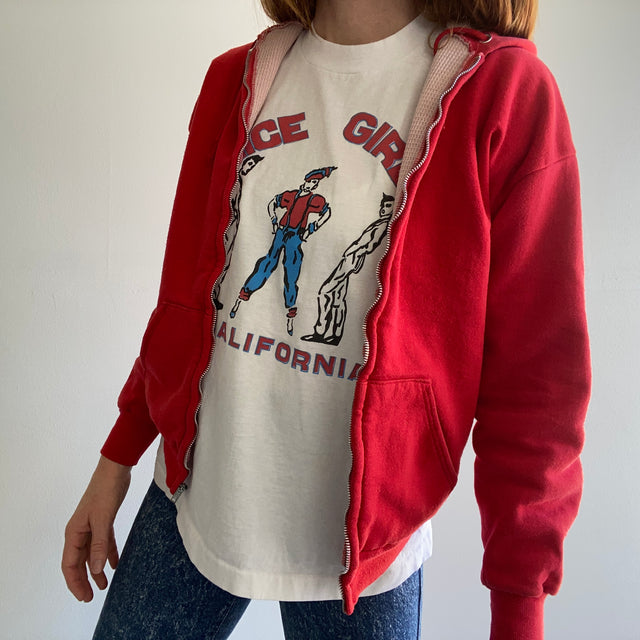 1980s (Early) Red Insulated Zip Up Hoodie