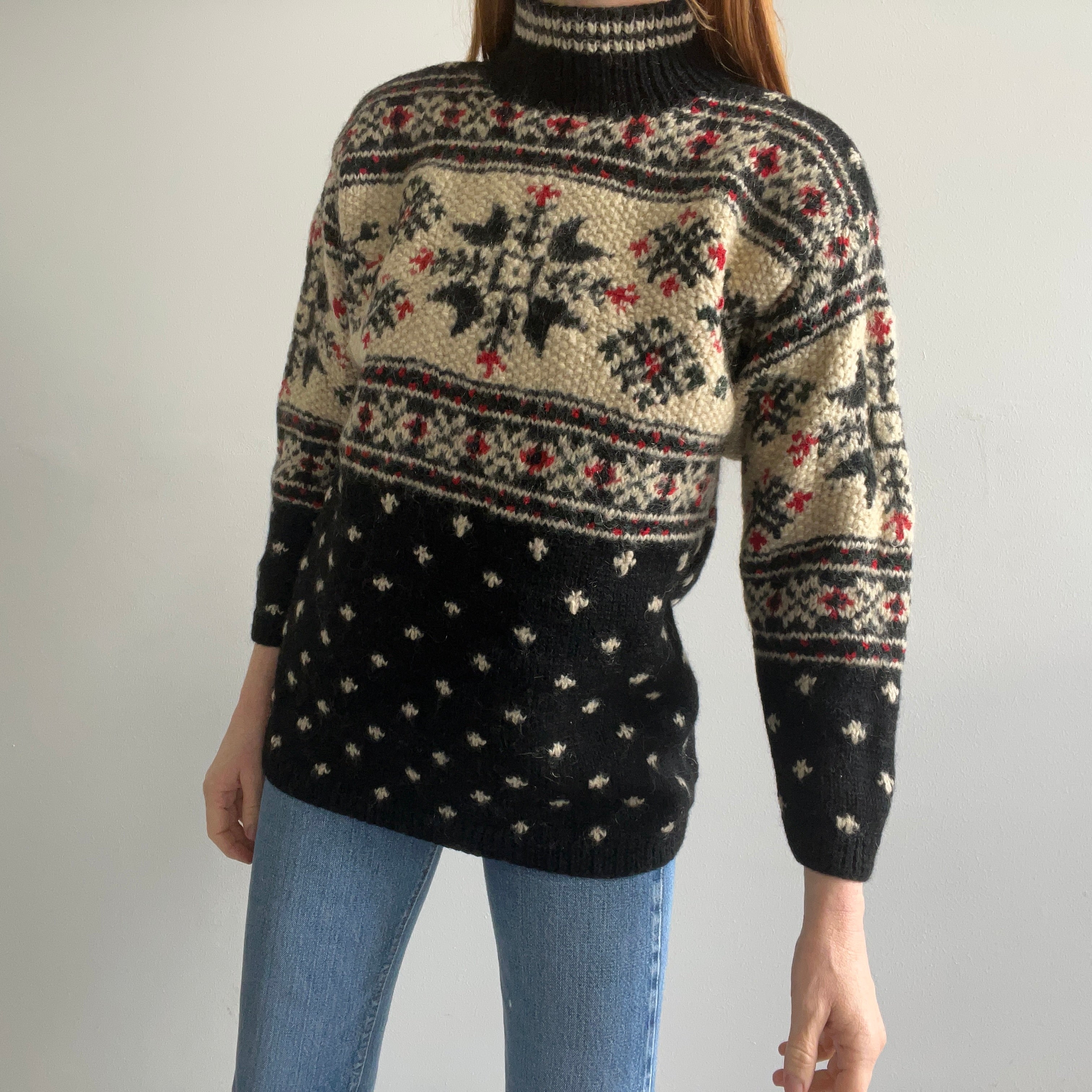 1990s Hand Knit Jones New York Winter Mock Neck Sweater