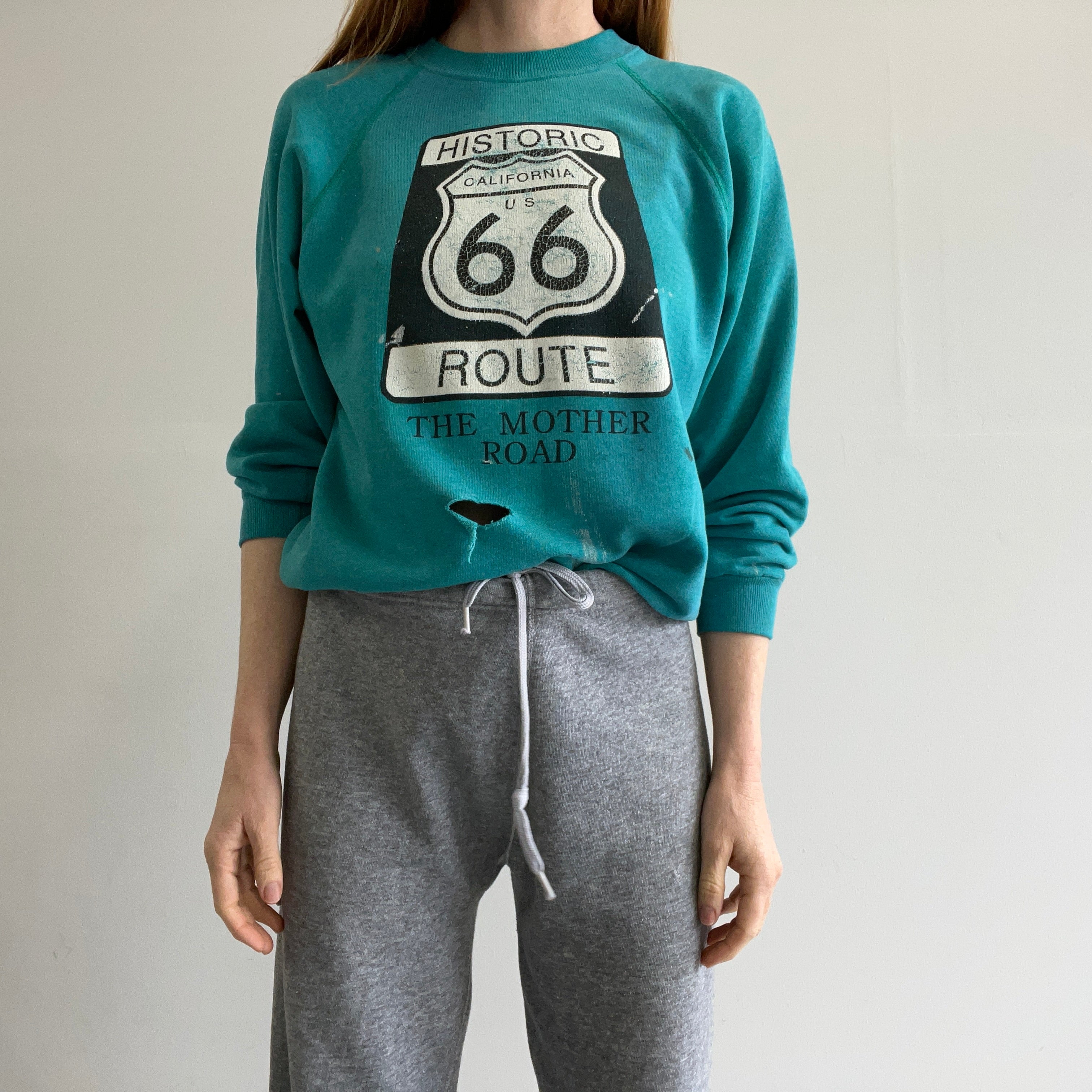 1980s Route 66 - The Mother Road - Sweat-shirt totalement battu à l'avant et à l'arrière