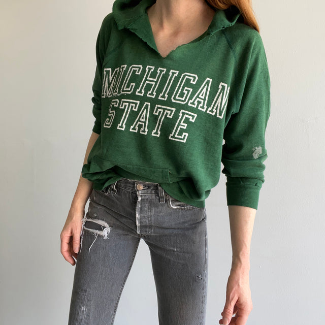 1970s/80s USA Champion Brand Blown Out and Thrashed Michigan State Hoodie