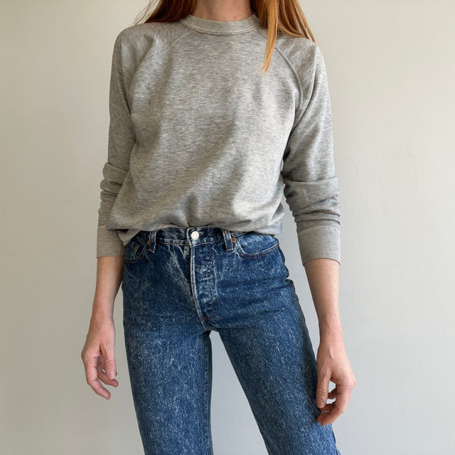 1980s Soft, Slouchy, Stained Blank Grey Raglan