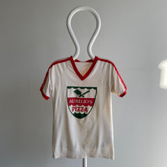 1970s Aurelio's Is Pizza V-Neck Ring Tee with No. 5 on the Backside