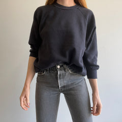 1980s Classic Faded Black to Gray Raglan Sweatshirt