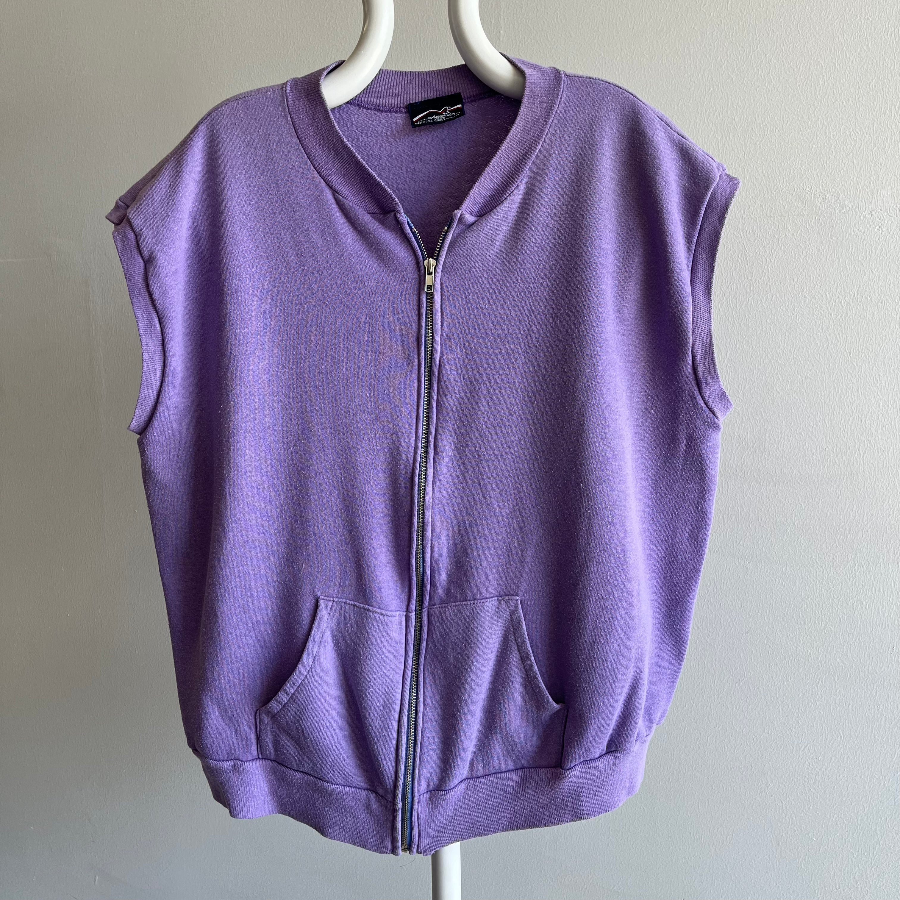 1980s Lilac Zip Up Oversized Warm Up Vest