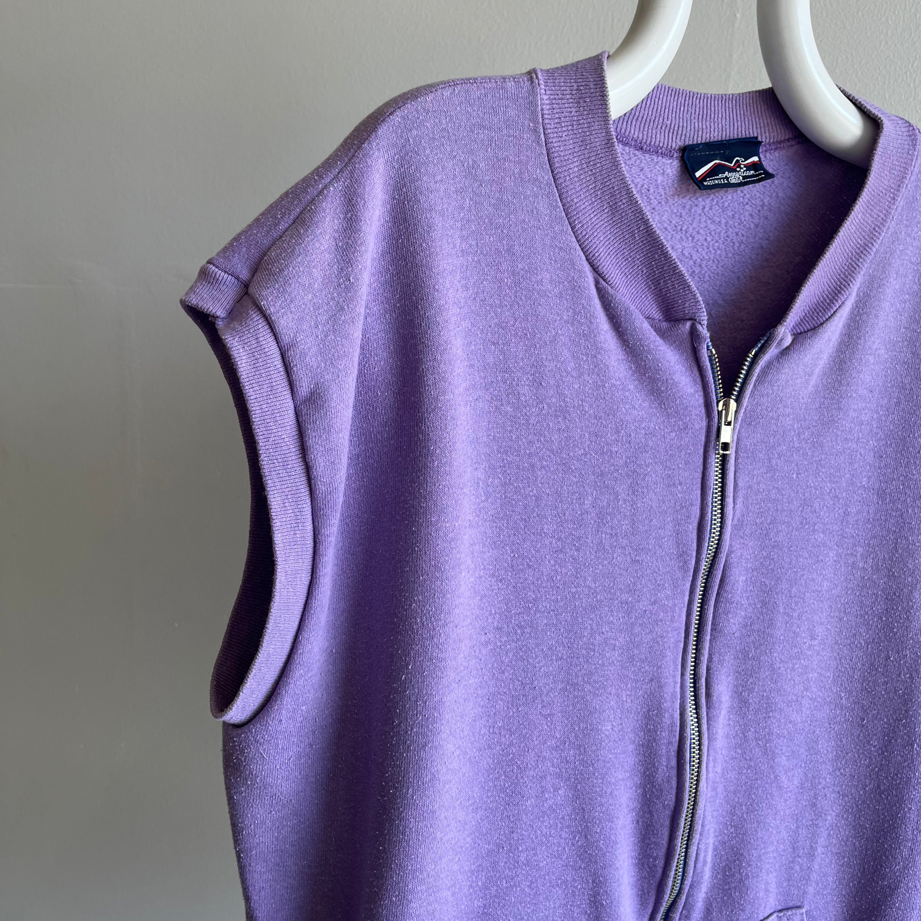 1980s Lilac Zip Up Oversized Warm Up Vest